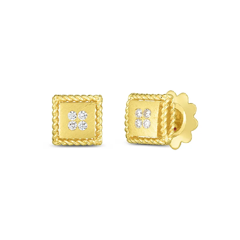 Stud Earrings for Festival Style -Roberto Coin Palazzo Ducale 18K Yellow Gold Diamond Stud Earrings