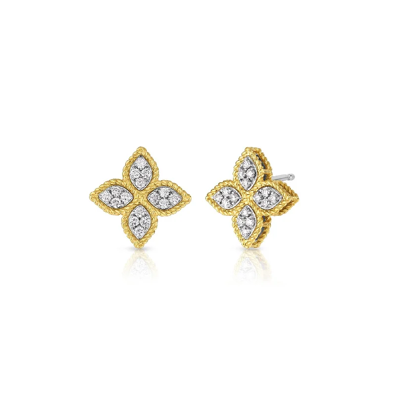 Gothic Stud Earrings with Dark Tone -Roberto Coin Princess Flower 18K Yellow Gold Diamond Stud Earrings