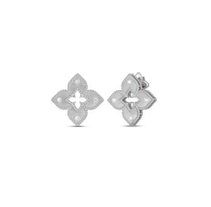 Stud Earrings for Beach Outfit -Roberto Coin Venetian Princess 18K White Gold Petite Diamond Stud Earrings