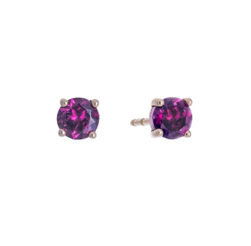 Stud Earrings with Embossed Patterns -Sabel Collection Rose Gold Rhodolite Garnet Stud Earrings