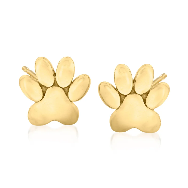 Stud Earrings for Fitness Activities -Ross-Simons 14kt Yellow Gold Petite Animal Paw Stud Earrings