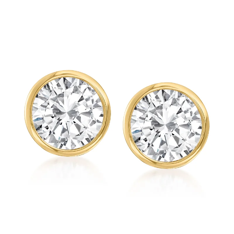 Stud Earrings for Engagement Party -Ross-Simons Bezel-Set CZ Stud Earrings in 14kt Yellow Gold