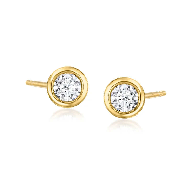 Stud Earrings with Chevron Designs -Ross-Simons Bezel-Set Lab-Grown Diamond Stud Earrings in 18kt Gold Over Sterling