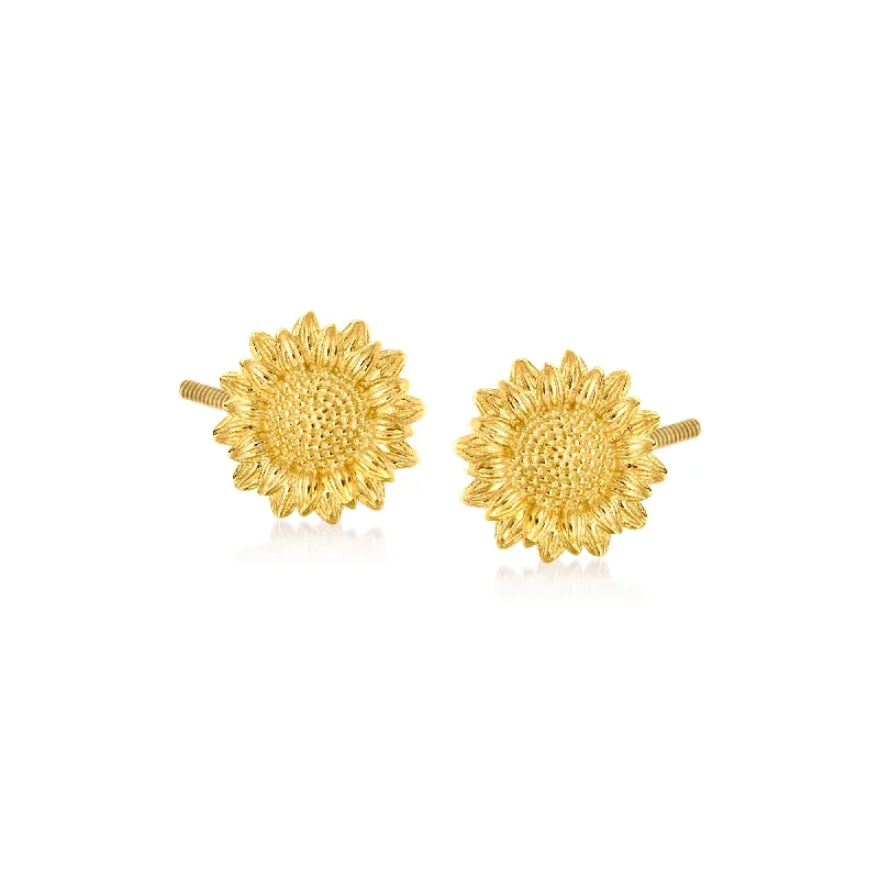 Stud Earrings with Polished Shine -Ross-Simons Child's 14kt Yellow Gold Sunflower Stud Earrings