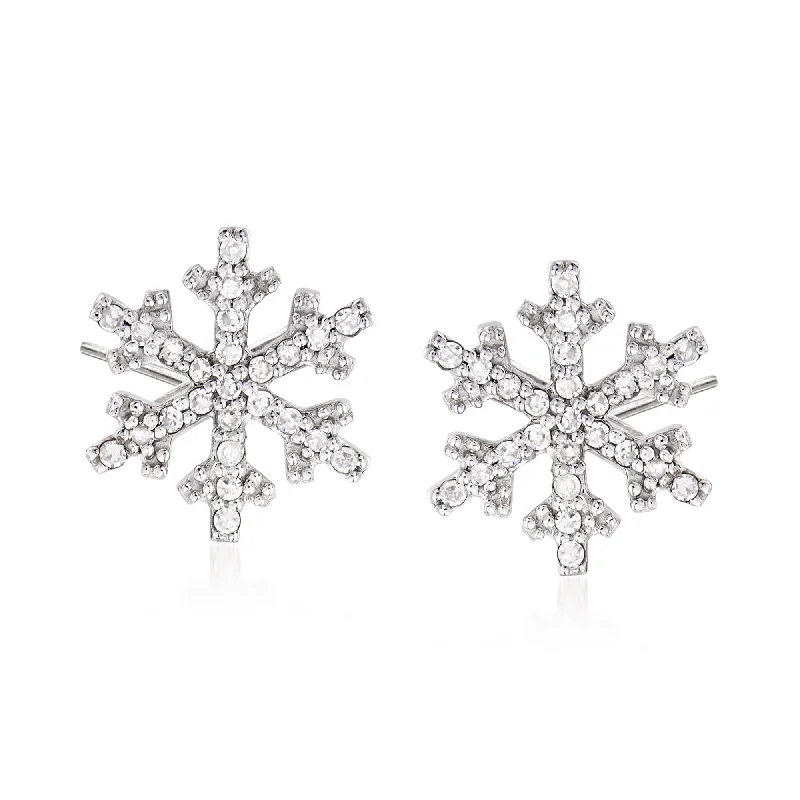 Stud Earrings with Polished Shine -Ross-Simons Diamond Snowflake Stud Earrings in 14kt White Gold