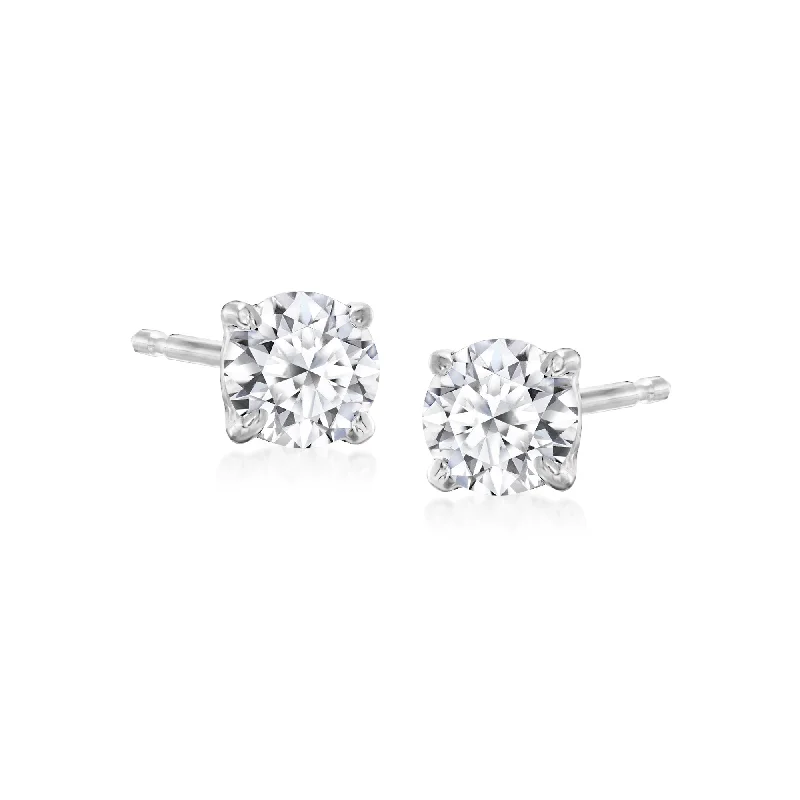 Stud Earrings with Floral Motifs -Ross-Simons Lab-Grown Diamond Stud Earrings in Sterling Silver