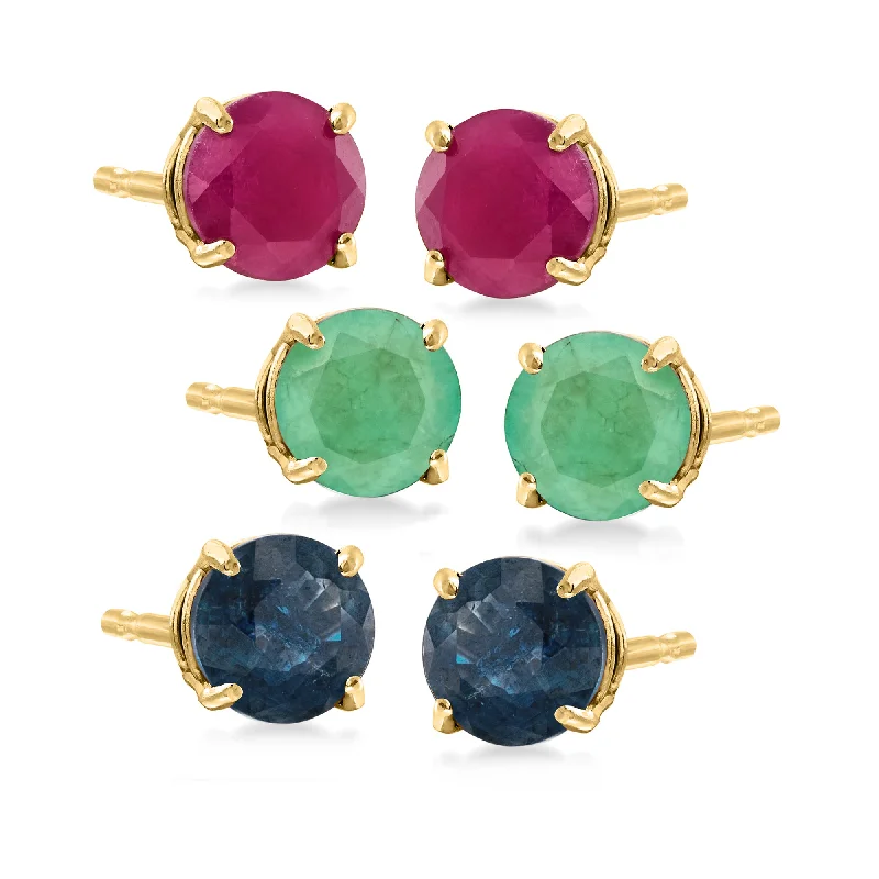 Stud Earrings for Anniversary -Ross-Simons Multi-Gemstone Jewelry Set: 3 Pairs Of Stud Earrings in 14kt Yellow Gold