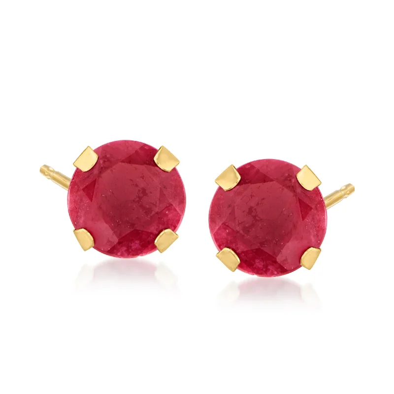 Stud Earrings with Chevron Designs -Ross-Simons Ruby Martini Stud Earrings in 14kt Yellow Gold