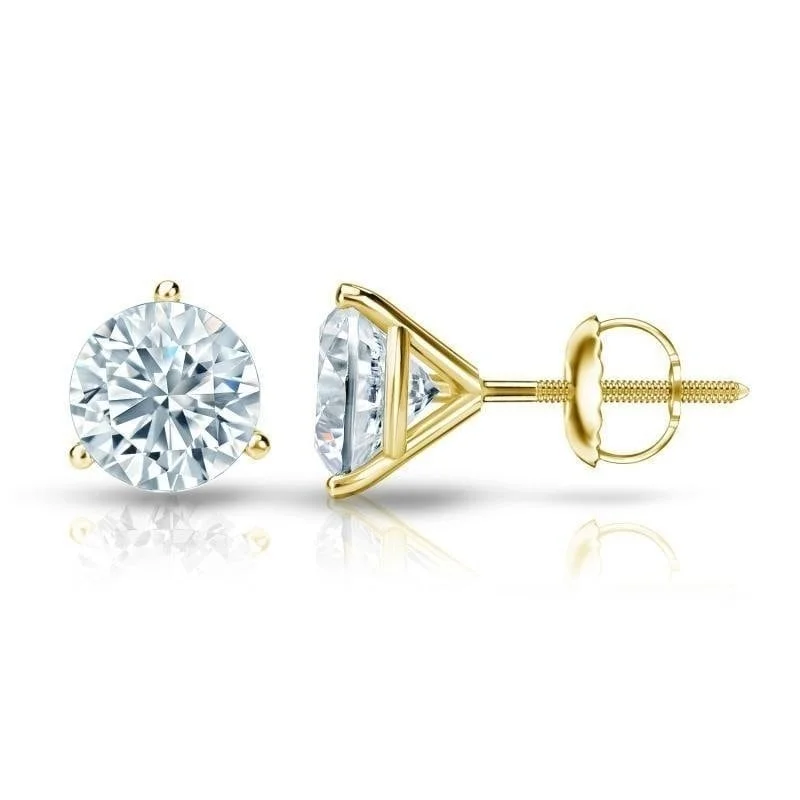 Stud Earrings with Matte Finish -Round 1ct TDW GIA Certified Martini Diamond Stud Earrings in 18kt Gold by Auriya