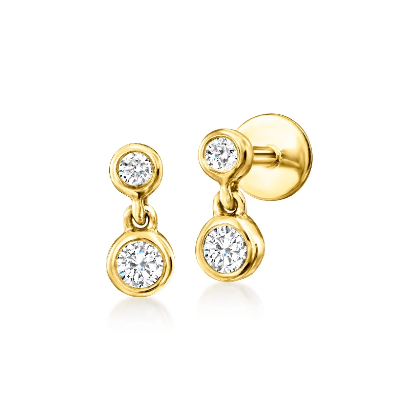 Stud Earrings with Floral Motifs -RS Pure by Ross-Simons Diamond 2-Stone Flat-Back Stud Earrings in 14kt Yellow Gold