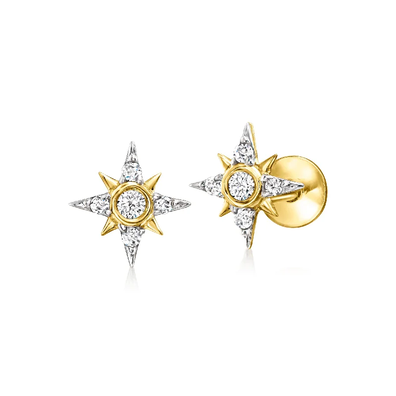 Stud Earrings with Crown Designs -RS Pure by Ross-Simons Diamond Star Flat-Back Stud Earrings in 14kt Yellow Gold