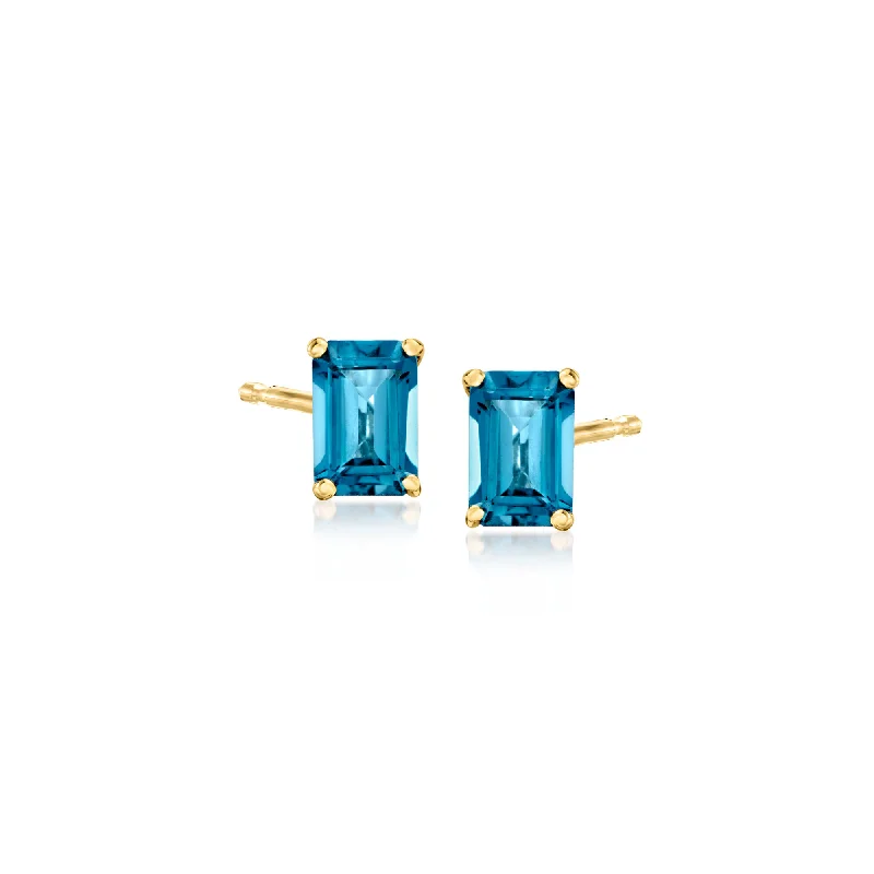 Stud Earrings for Christmas Party -RS Pure by Ross-Simons London Blue Topaz Stud Earrings in 14kt Yellow Gold