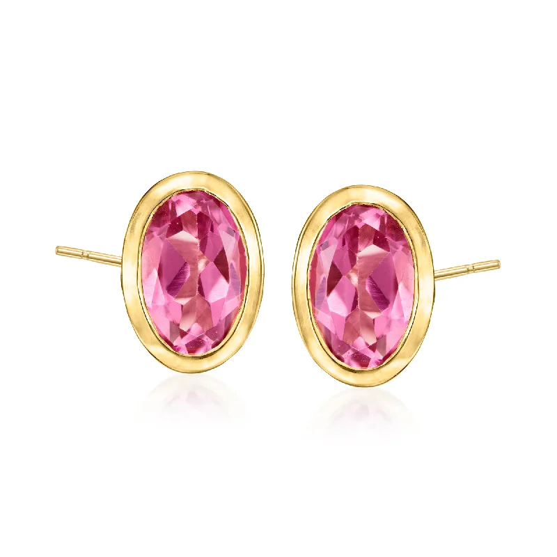 Stud Earrings for Party Look -RS Pure by Ross-Simons Pink Topaz Stud Earrings in 14kt Yellow Gold