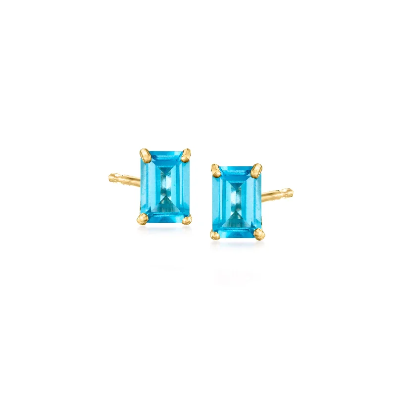 Maximalist Stud Earrings for Bling -RS Pure by Ross-Simons Swiss Blue Topaz Stud Earrings in 14kt Yellow Gold