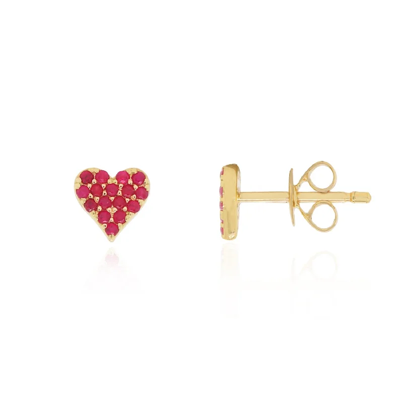 Triple Stud Earrings for Layered -Ruby Heart Stud Earrings