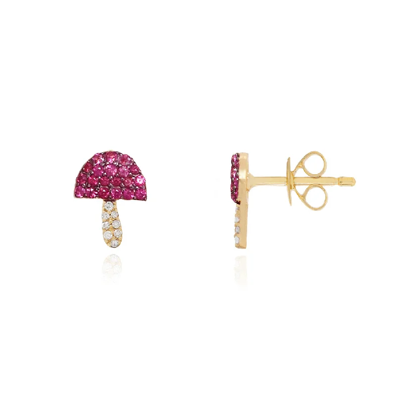 Maximalist Stud Earrings for Bling -Ruby Mushroom Stud Earrings