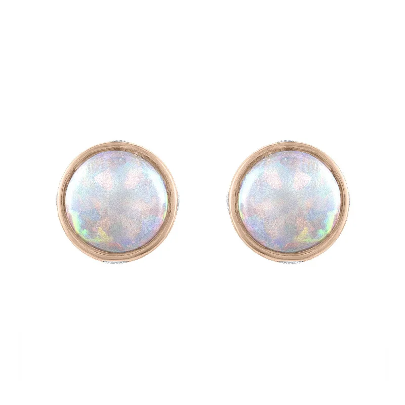 Floral Stud Earrings with Petals -Sabel Collection 14K Rose Gold Bezel Set Opal and Diamond Stud Earrings