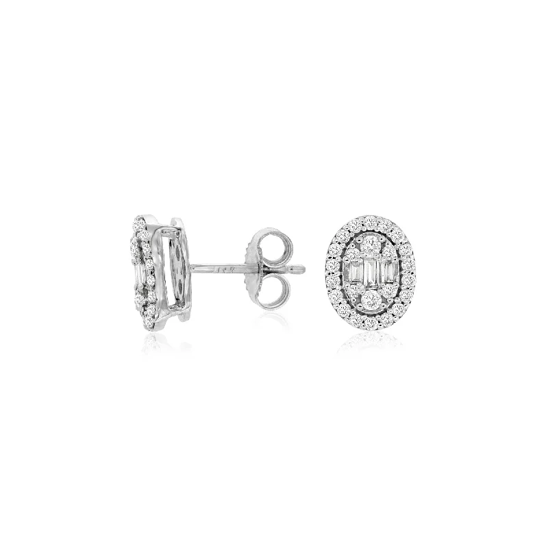 Stud Earrings with Infinity Symbols -Sabel Collection 14K White Gold Baguette, Round and Oval Diamond Stud Earrings