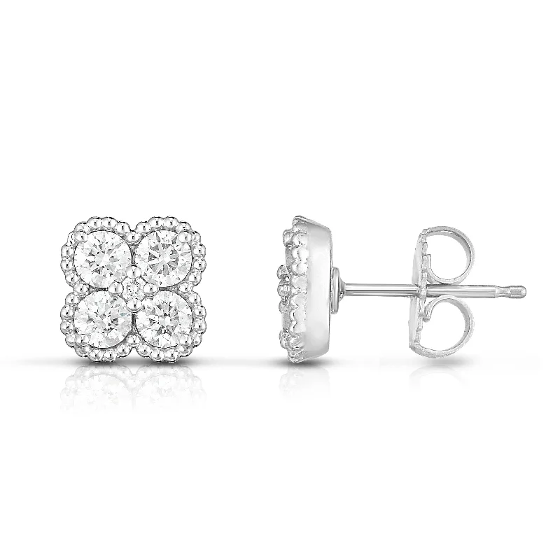 Stud Earrings for Evening Gown -Sabel Collection 14K White Gold Diamond Stud Earrings with Milgrain Accents