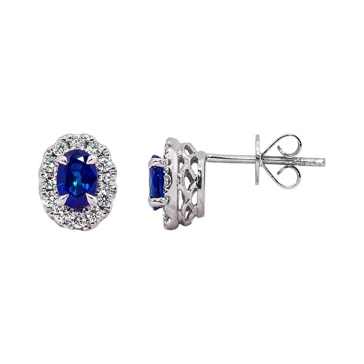 Star Shaped Stud Earrings for Charm -Sabel Collection 14K White Gold Oval Sapphire and Diamond Stud Earrings