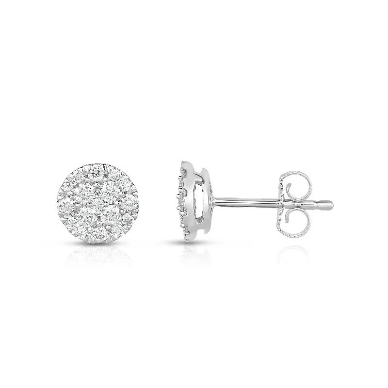 Punk Stud Earrings with Spikes -Sabel Collection 14K White Gold Round Diamond Cluster Stud Earrings