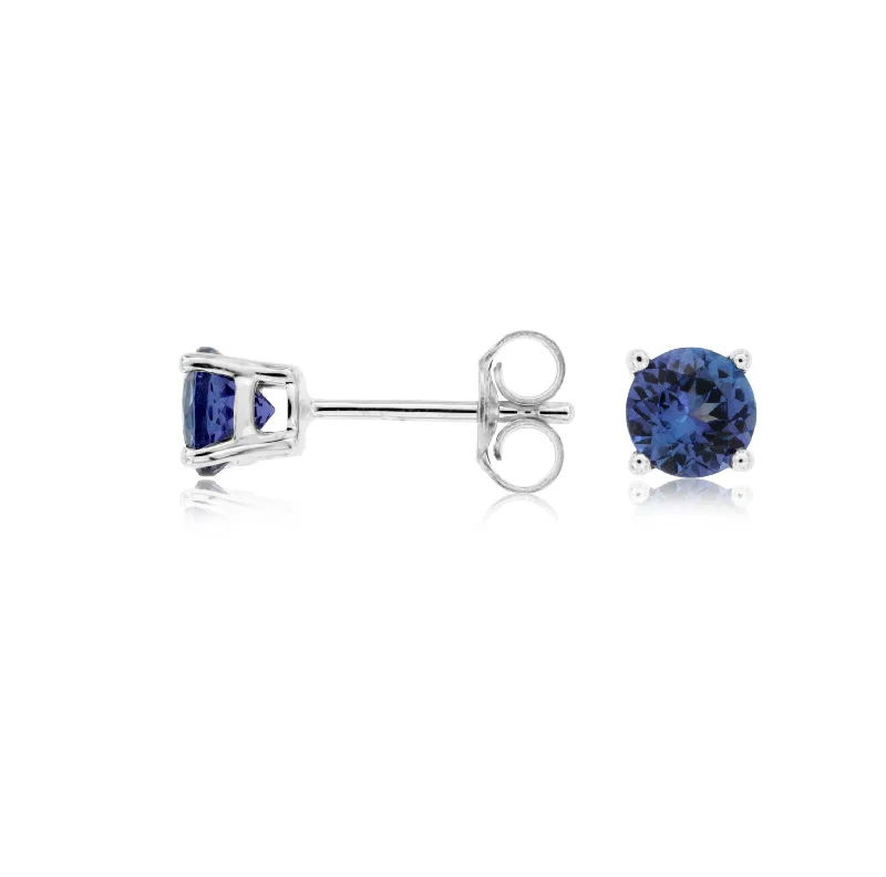 Stud Earrings with Star Motifs -Sabel Collection 14K White Gold Round Tanzanite Stud Earrings