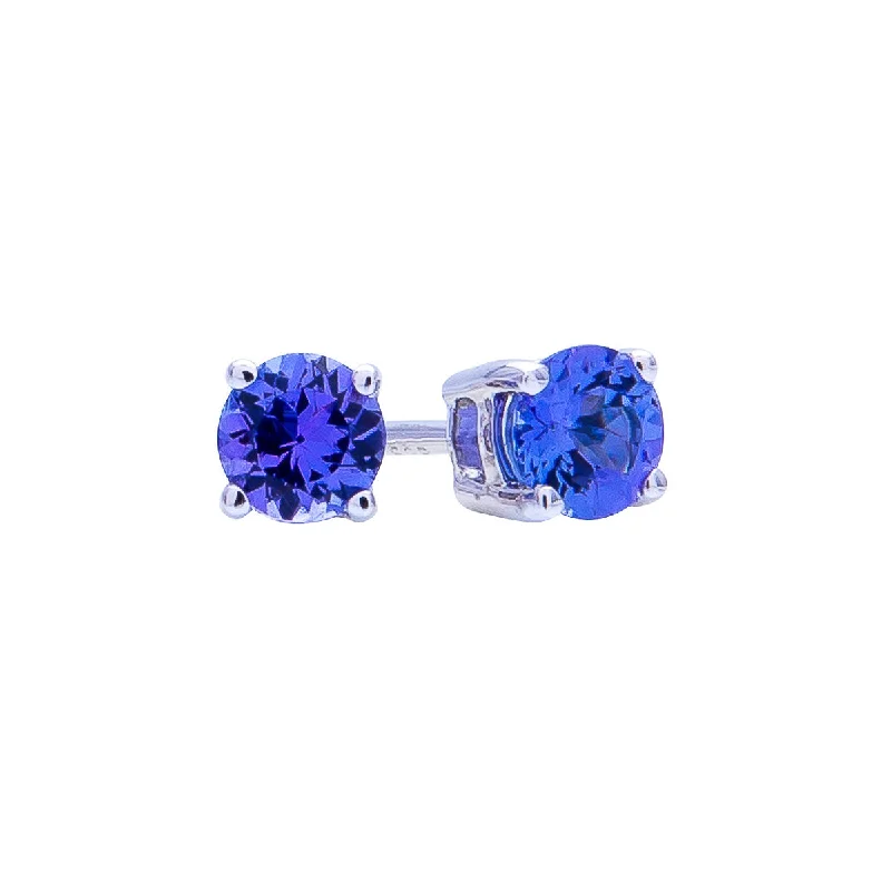 Stud Earrings for Birthday Celebration -Sabel Collection 14K White Gold Round Tanzanite Stud Earrings