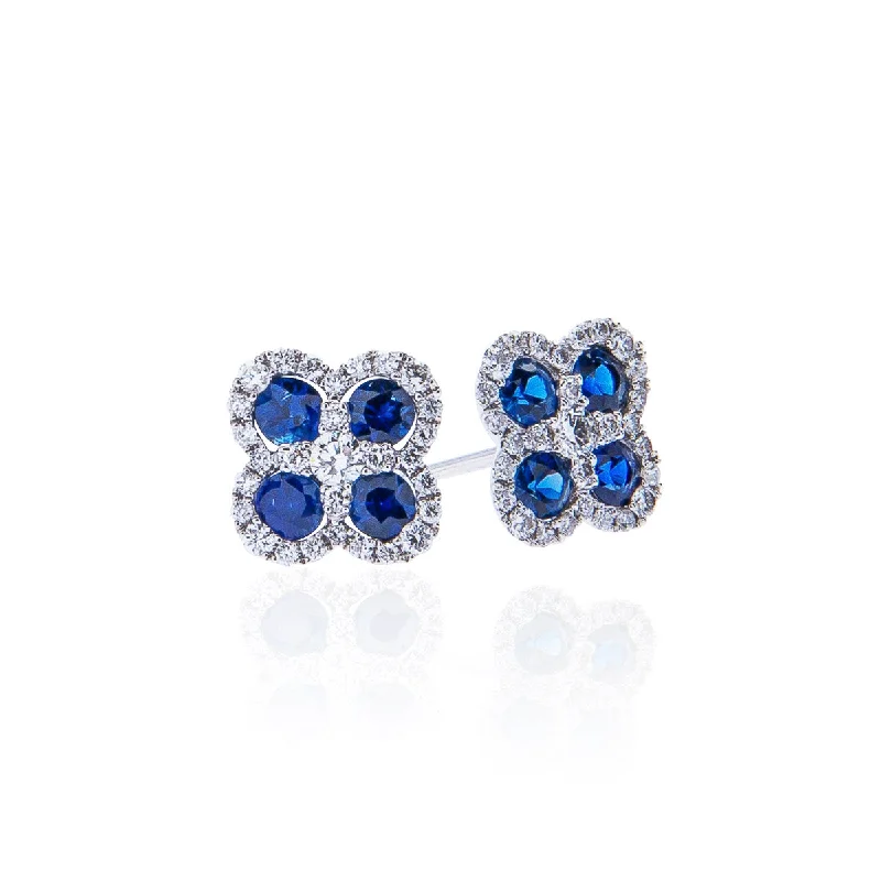 Stud Earrings for Valentine's Day -Sabel Collection 14K White Gold Sapphire and Diamond Clover Stud Earrings