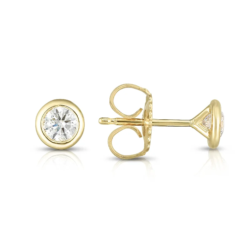 Triple Stud Earrings for Layered -Sabel Collection Diamond Bezel Set Stud Earrings in 14K Yellow Gold