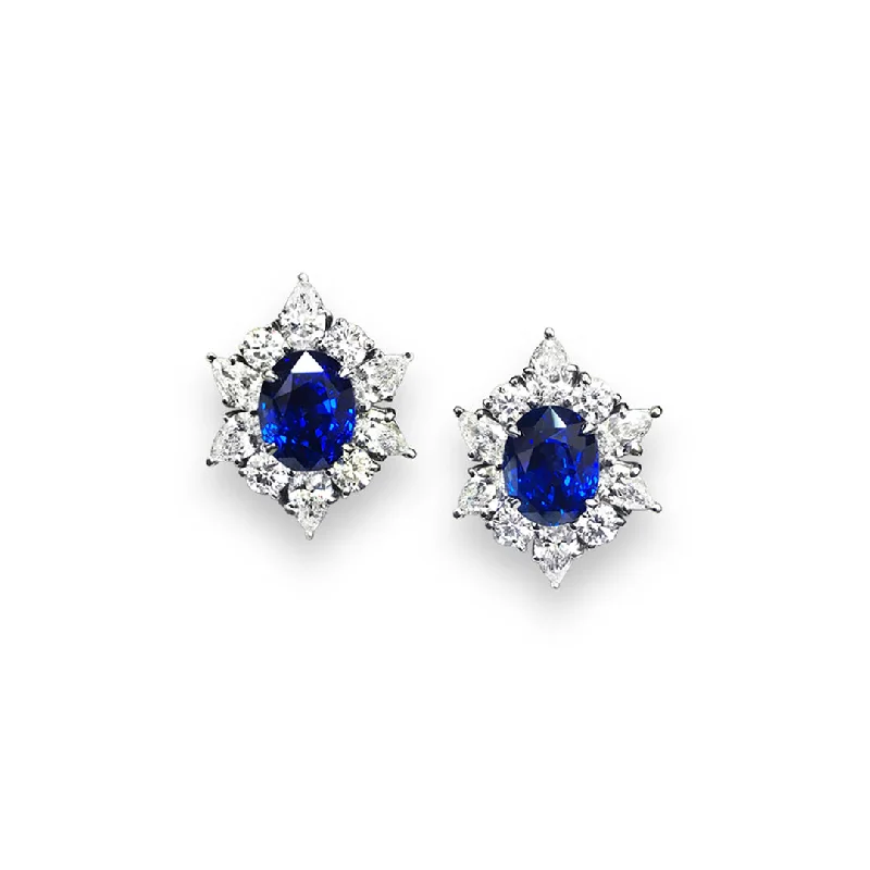 Bohemian Stud Earrings with Tassels -Sabel Collection Platinum Oval Sapphire and Diamond Stud Earrings