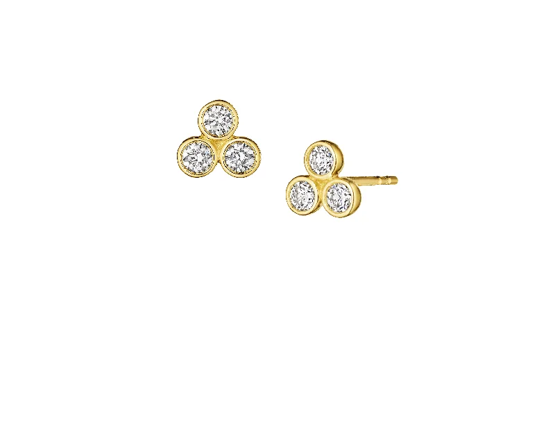 Stud Earrings for Anniversary -Sabel Collection Yellow Gold Round Diamond Bezel Set Stud Earrings