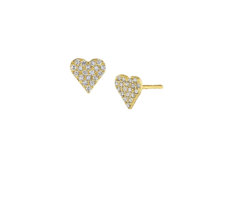 Stud Earrings for Birthday Celebration -Sabel Collection Yellow Gold Round Diamond Heart Stud Earrings