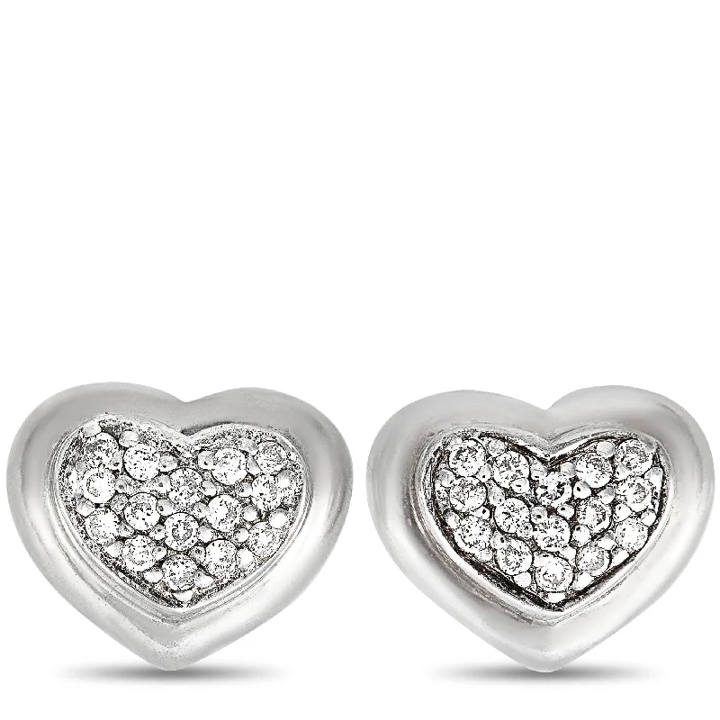 Screw Back Stud Earrings for Security -Scott Kay Sterling Silver Diamond Heart Stud Earrings