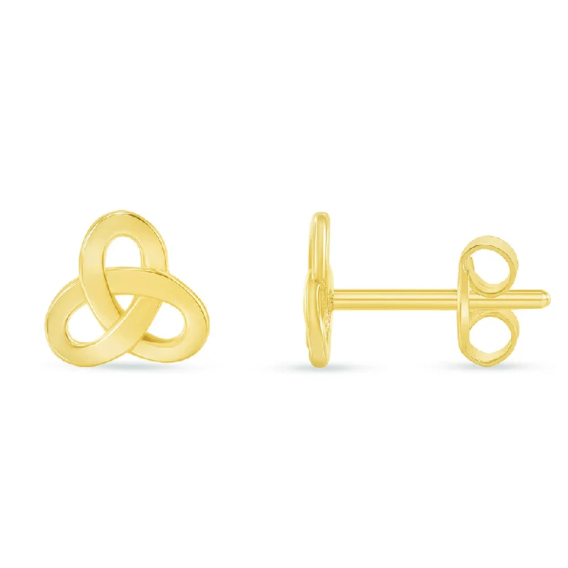 Stud Earrings with Textured Surface -Solid 14k Yellow Gold Celtic Triquetra Trinity Knot Stud Earrings with Screw Back, 7mm x 7.5mm