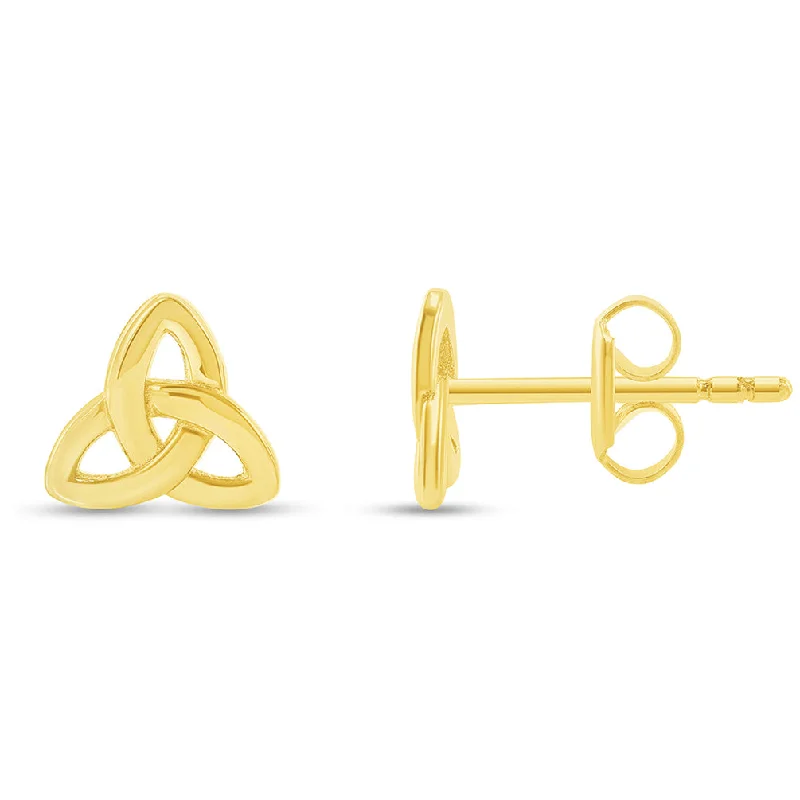 Stud Earrings with Matte Finish -Solid 14k Yellow Gold Classic Celtic Triquetra Trinity Knot Stud Earrings with Screw Back, 7mm x 7.5mm