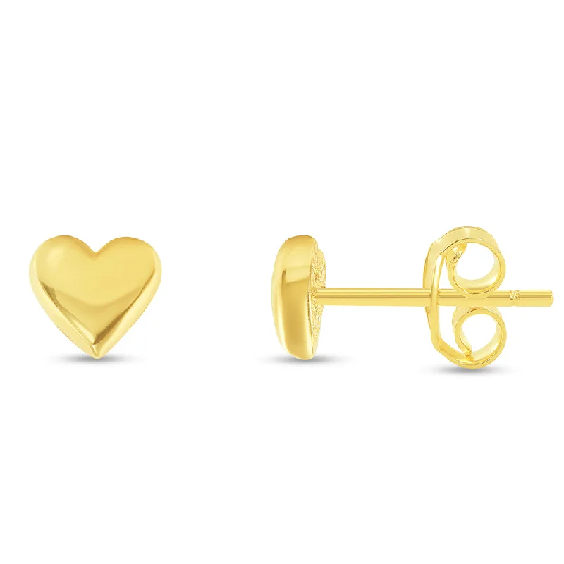 Stud Earrings with Etching -Solid 14k Yellow Gold Mini Heart Stud Love Stud Earrings with Screw Back, 5mm x 5.5mm