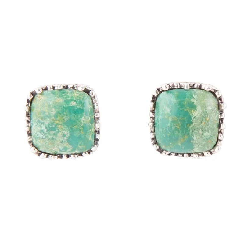 Maximalist Stud Earrings for Bling -Squared Up Green Turquoise and Sterling Silver Stud Earrings