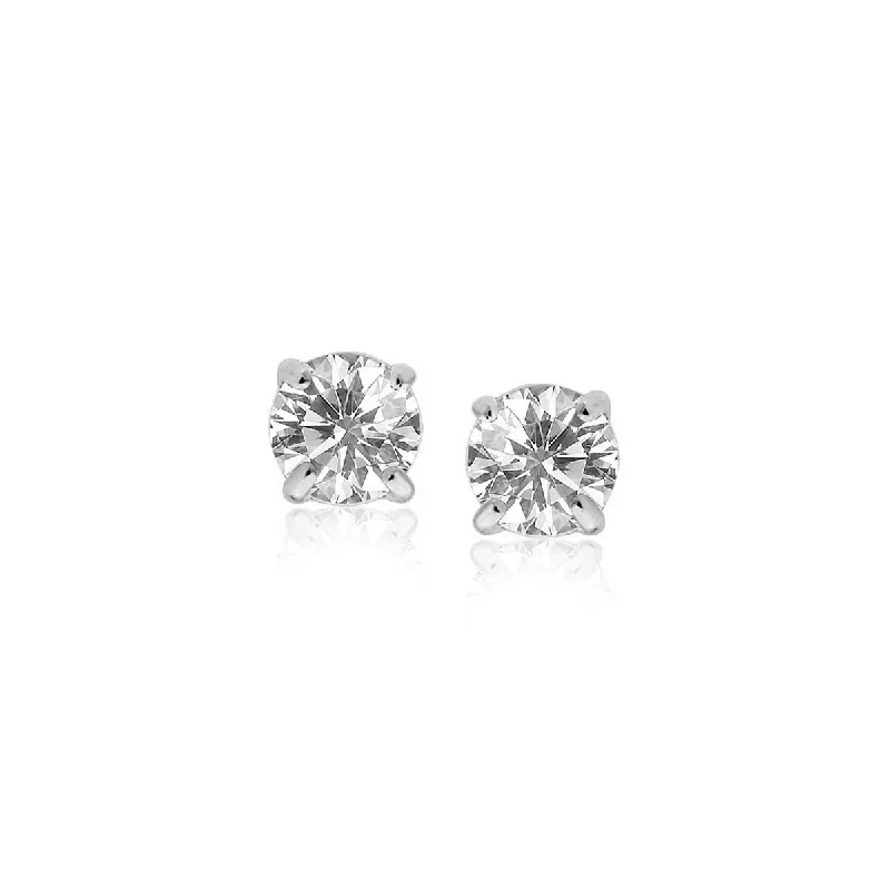 Stud Earrings for Party Look -Sterling Silver 4mm Faceted White Cubic Zirconia Stud Earrings