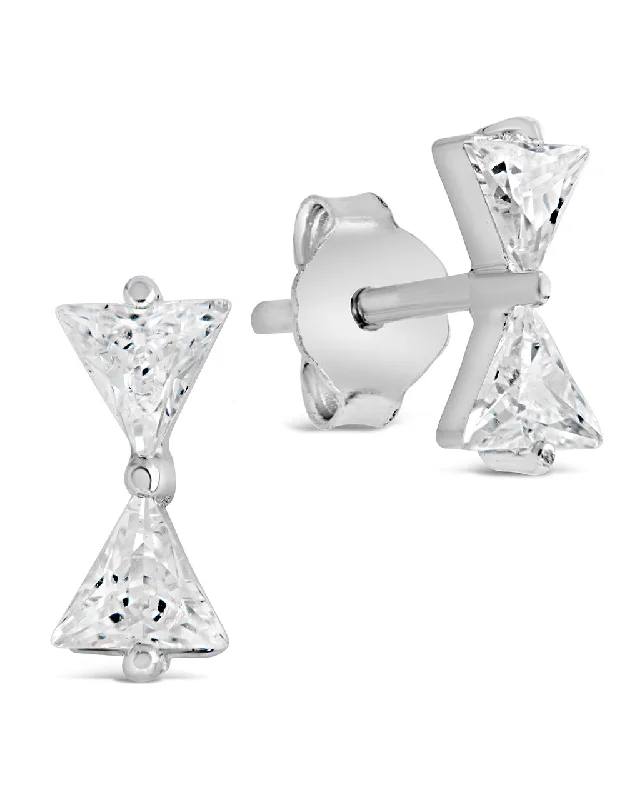 Stud Earrings with Crown Designs -Sterling Silver CZ Bowtie Stud Earrings