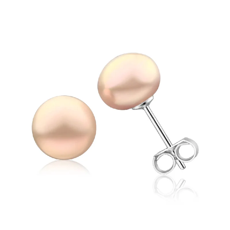 Large Stud Earrings for Statement -Sterling Silver Light Pink Freshwater Pearl Stud Earrings