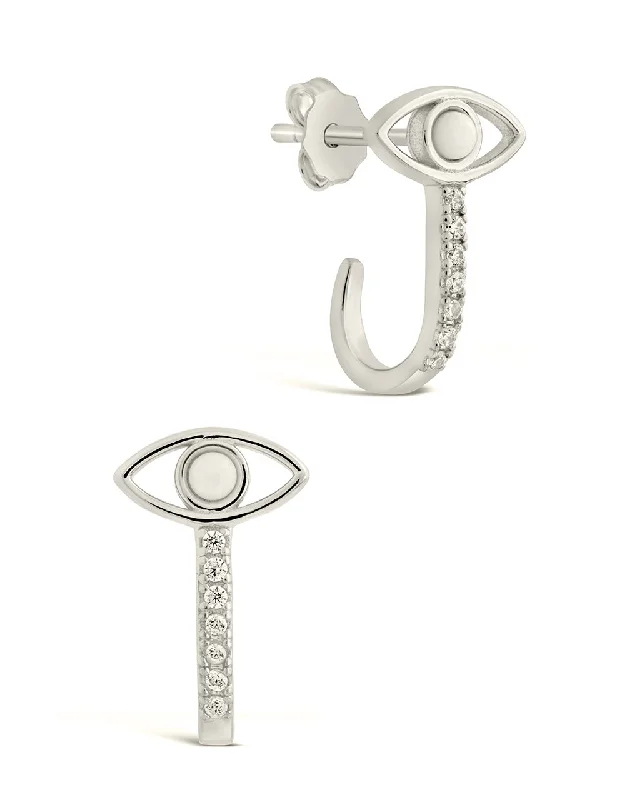 Stud Earrings with Animal Motifs -Sterling Silver Opal Evil Eye Suspender Stud Earrings