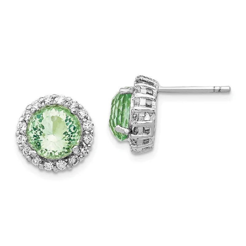 Stud Earrings for Birthday Celebration -Sterling Silver Rhod Plated CZ & Simulated Paraiba Tourmaline Stud Earrings (L-12 mm, W-12 mm)