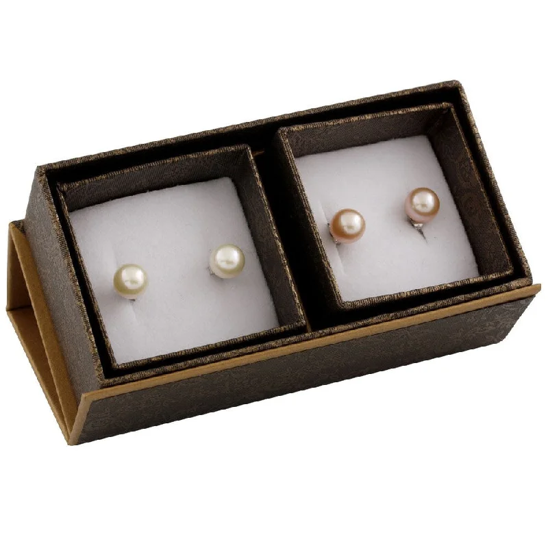 Stud Earrings for Evening Gown -Sterling Silver Round Pearl Stud Earrings (8-9mm)