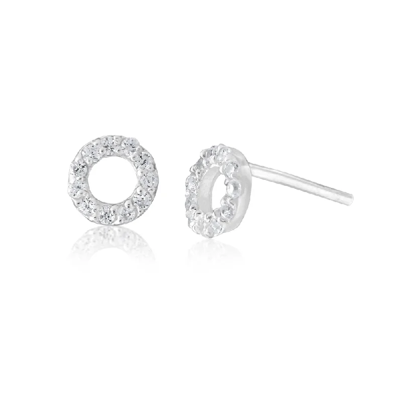 Maximalist Stud Earrings for Bling -Sterling Silver Zirconia Open Round Stud Earrings