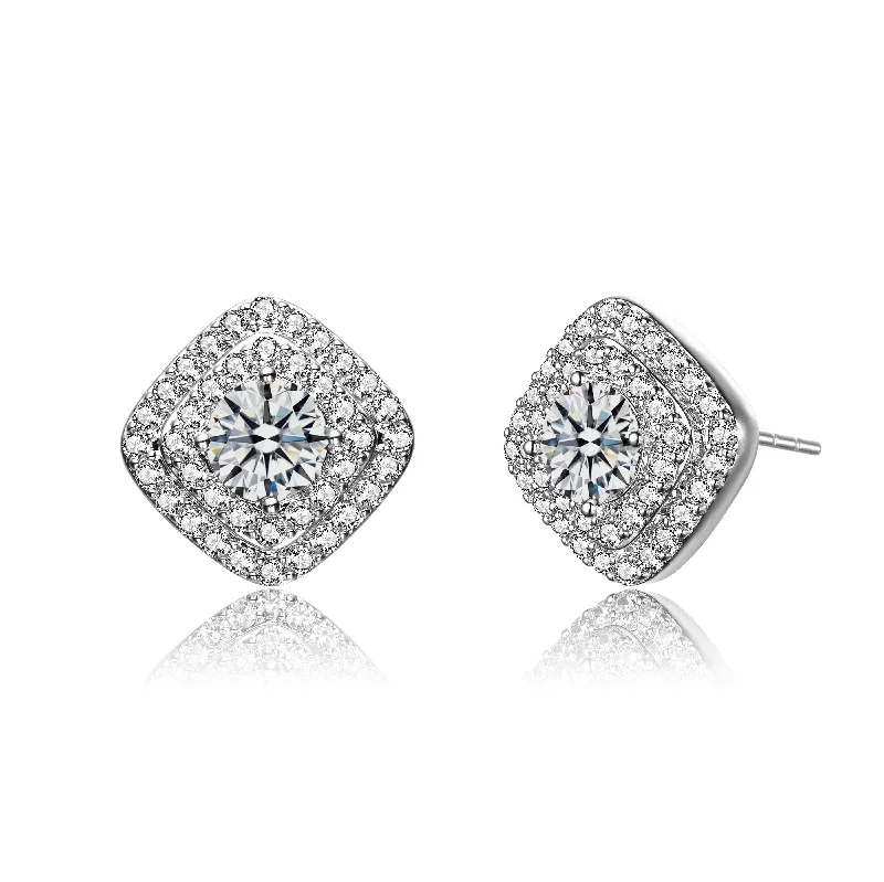 Pearl Stud Earrings for Elegance -Gold Plated Clear Cubic Zirconia Pave Stud Earrings