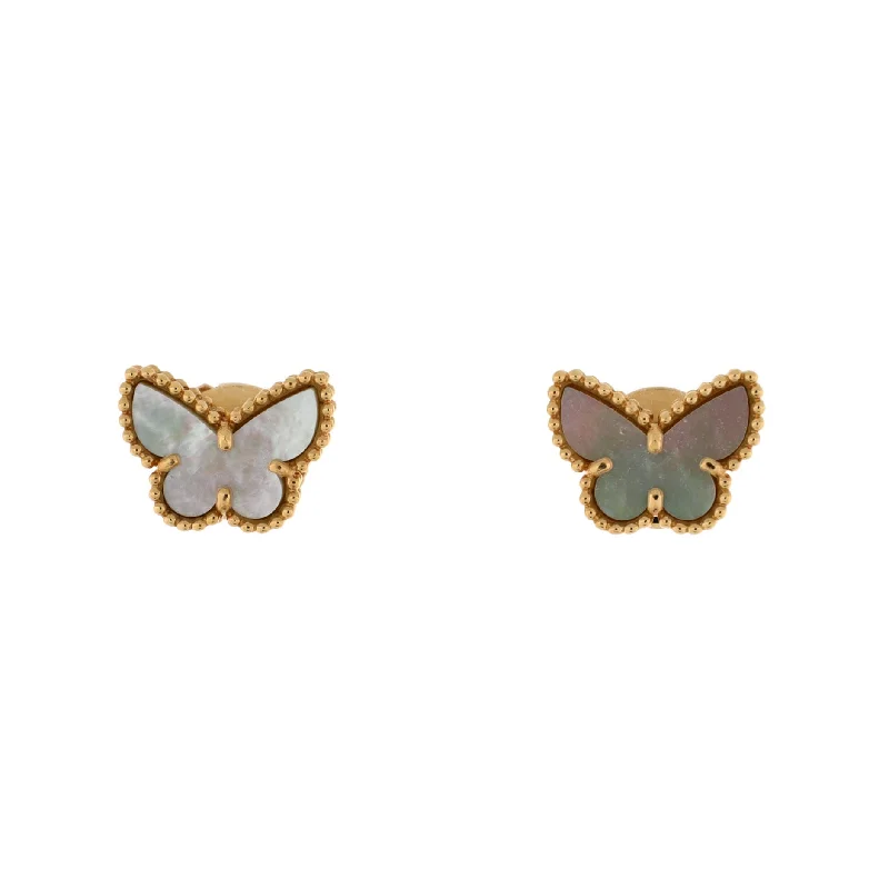 Stud Earrings with Abstract Designs -Sweet Alhambra Butterfly Stud Earrings 18K Yellow Gold and Mother of Pearl