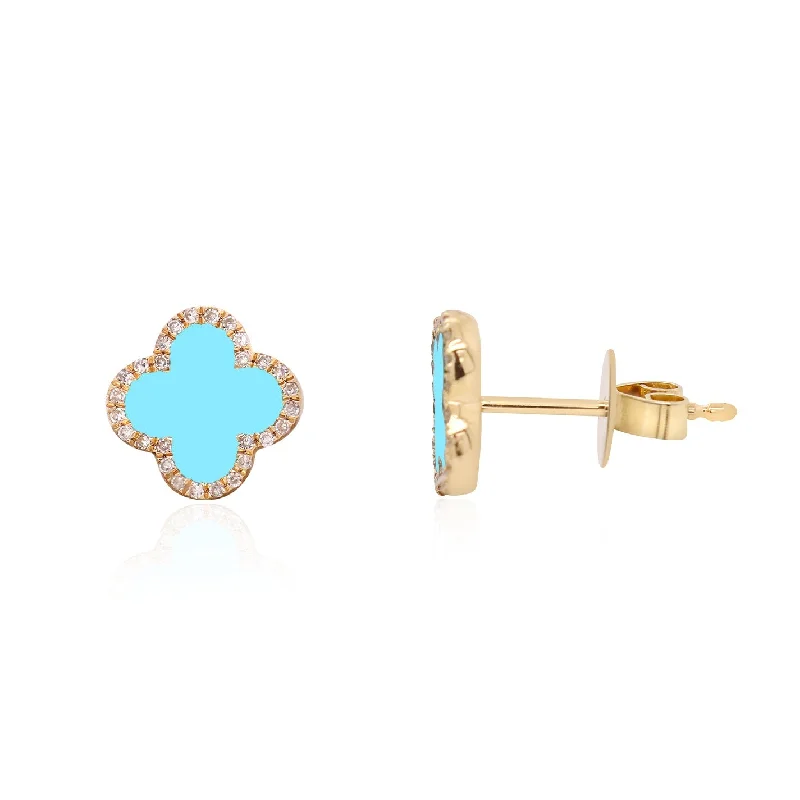 Stud Earrings with Knot Designs -Turquoise Diamond Clover Stud Earrings