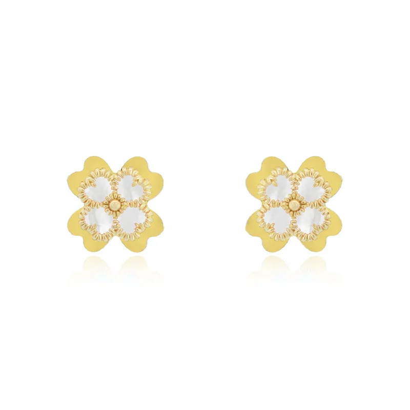 Stud Earrings for Graduation Day -White Enamel Four Leaf Clover Stud Earrings