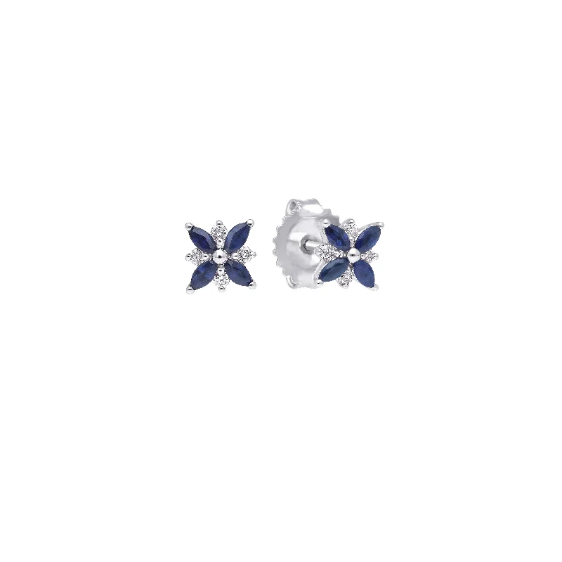 Detachable Stud Earrings with Charms -Sabel Collection White Gold Marquise Sapphire and Diamond Stud Earrings