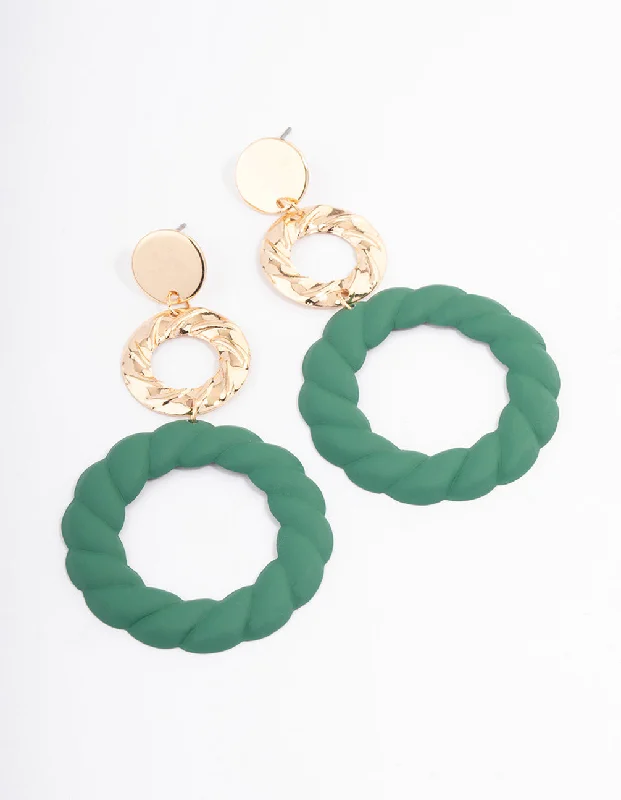 Short Drop Earrings for Subtle -Green Donut Rope Drop Earrings